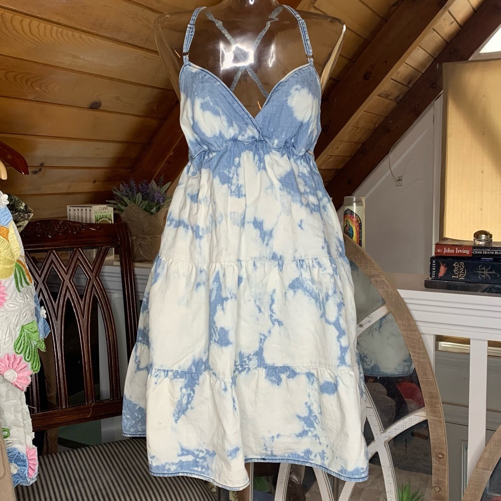 Bleached Denim Tie Dye Mini Dress